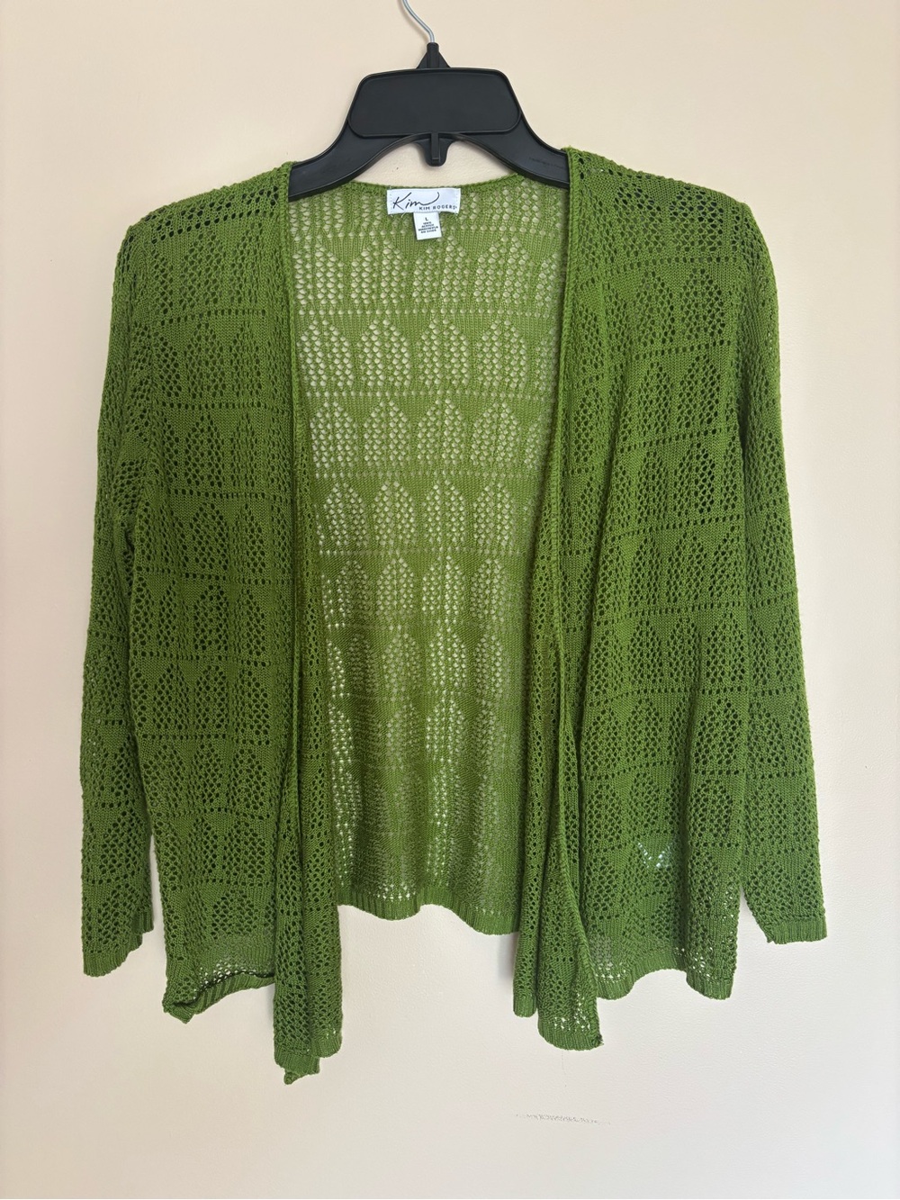 Kim Rogers Green Crochet Open Cardigan